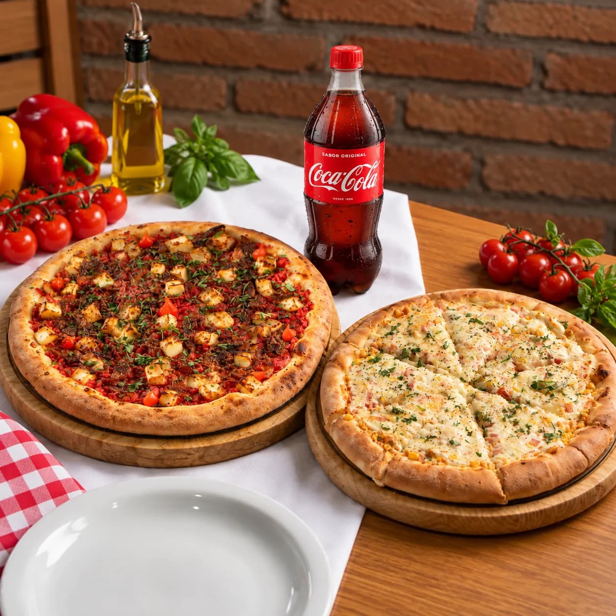 Mesa Farta: Pizza G Calabresa Baianíssima + G Frango ao molho branco + Coca Cola 1L