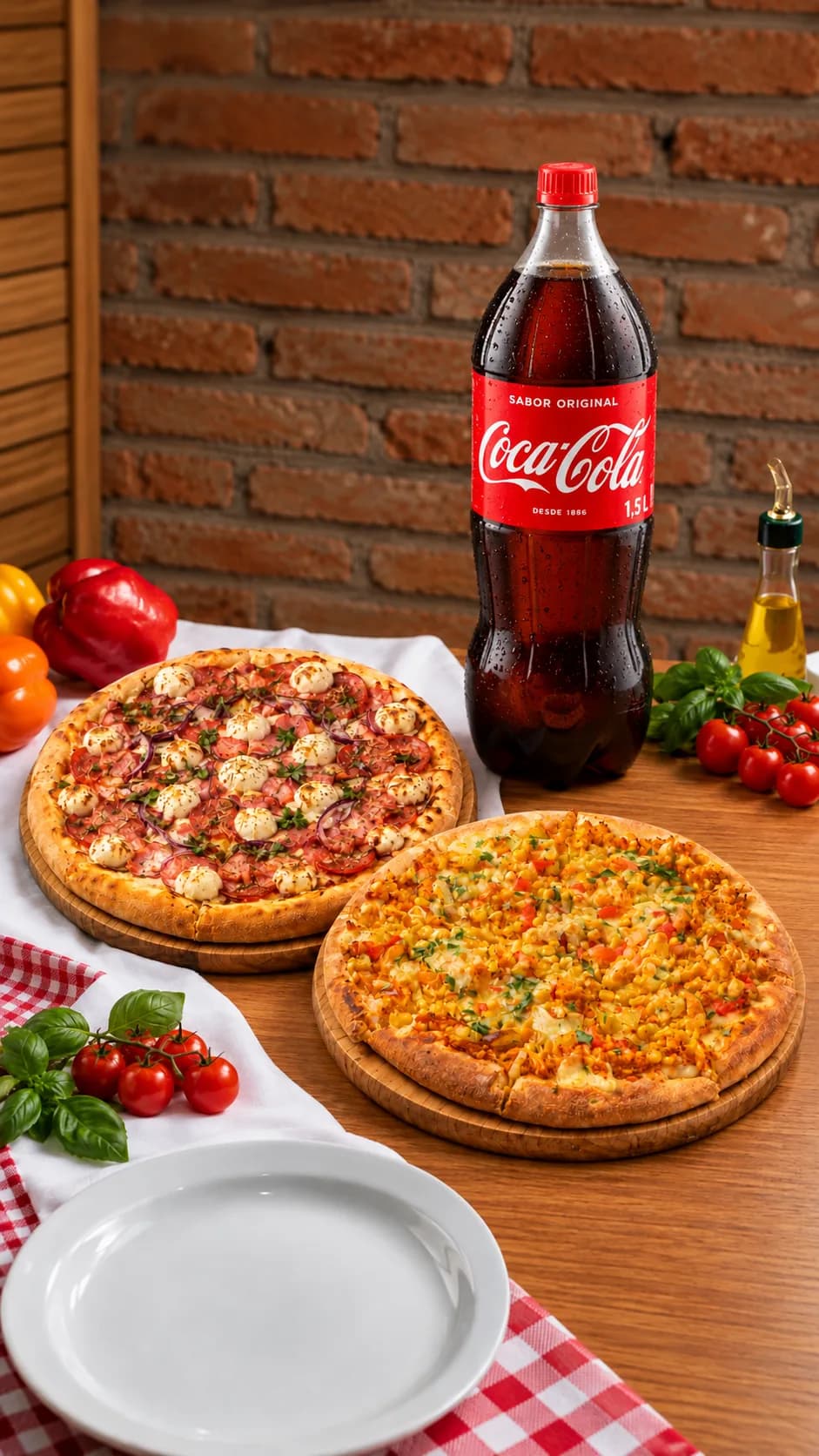 Dois Amores: Pizza G Calabresa Especial + G Frango Especial + Coca Cola 1L